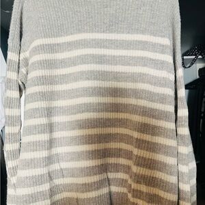 Ann Taylor Gray and Cream Striped Sweater